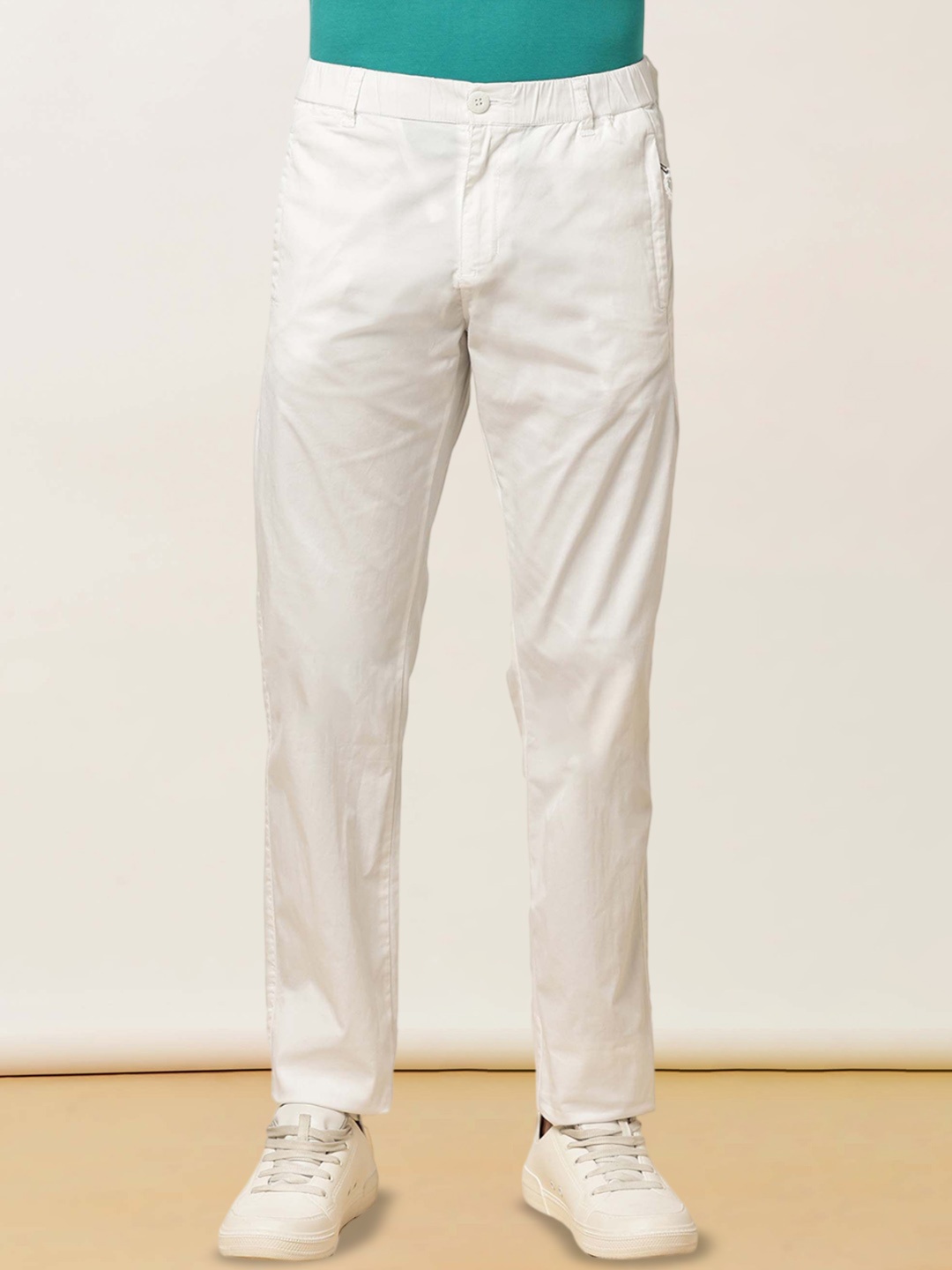 

beevee Men Classic Solid Mid-Rise Regular Trousers, White