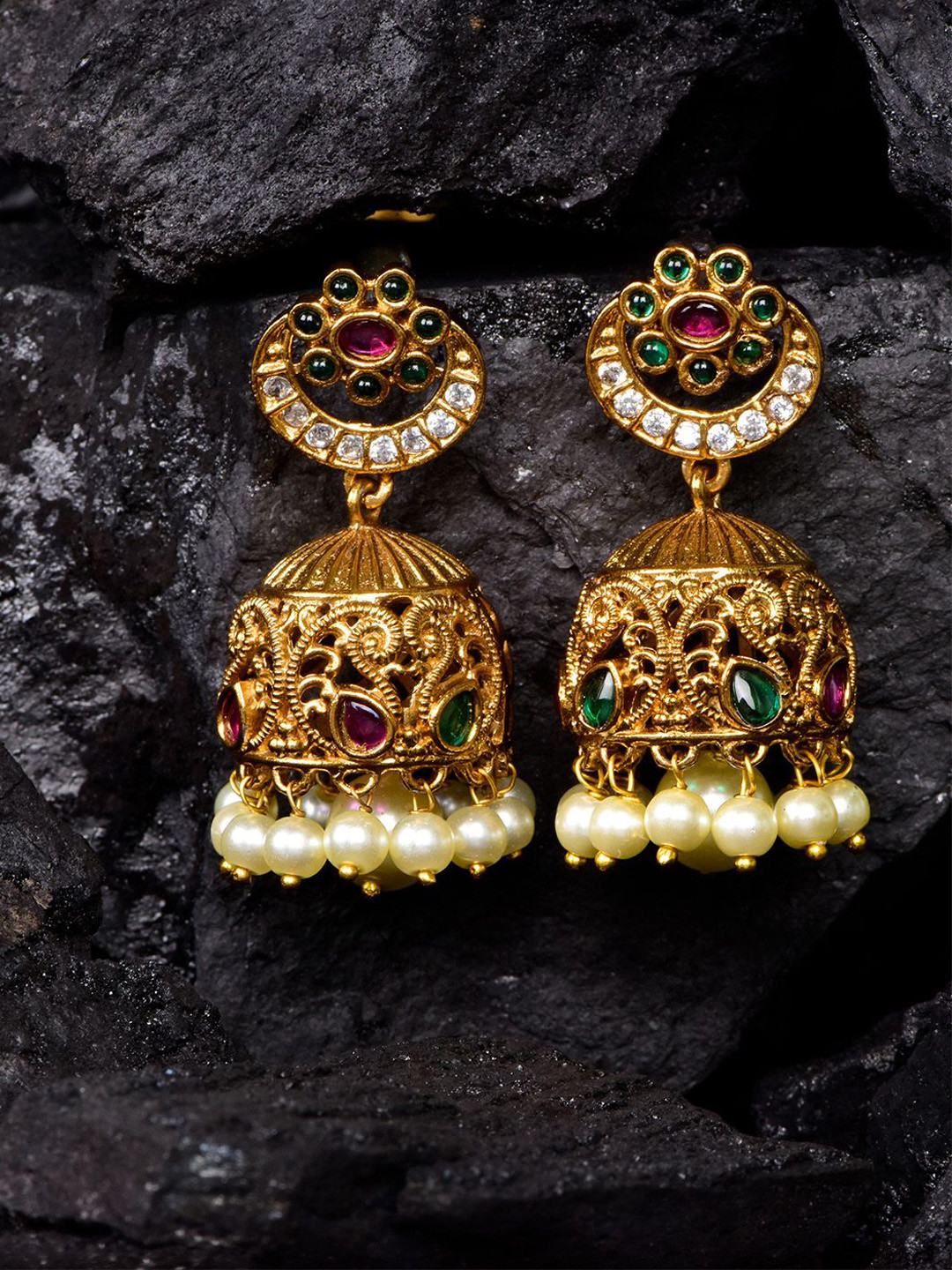 

SHARLEEZ Dome Shaped Jhumkas Earrings, Gold