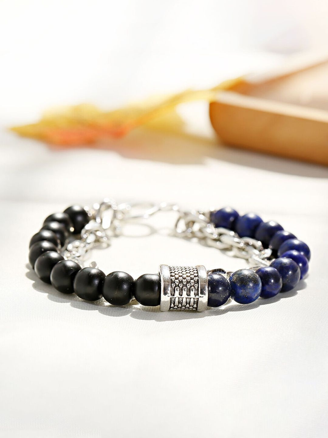 

Jewels Galaxy Men Silver-Plated Beaded Wraparound Bracelet