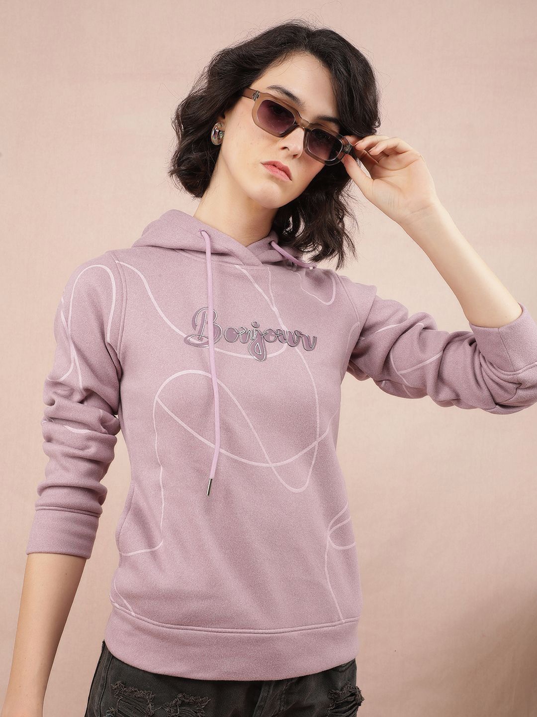 

Crimsoune Club Women Printed Hooded Sweatshirt, Purple