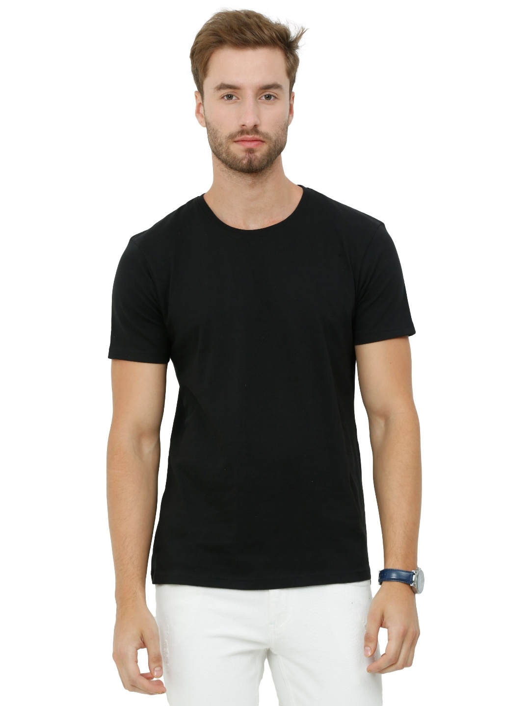 

ECOLINE Clothing Men Bio Finish Solid Round Neck Cotton T-shirt, Black