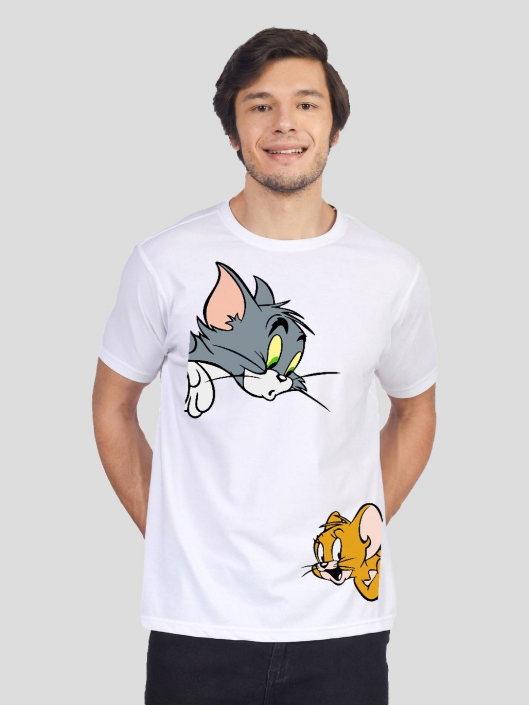 

Greylongg Men Graphic Printed Round Neck Cotton Tom & Jerry T-shirt, White