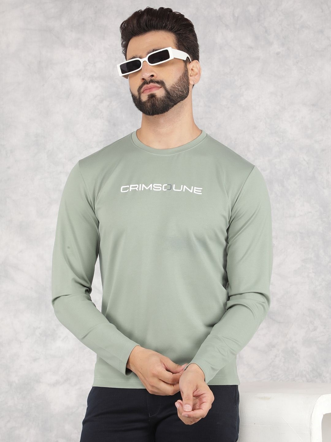 

Crimsoune Club Men Typography Printed Round Neck Cotton Slim Fit T-shirt, Green