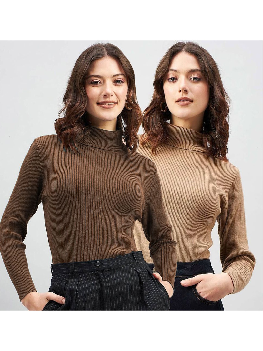 

Genzy Women 2 High Neck Ethnic Slim Fit T-shirt, Brown