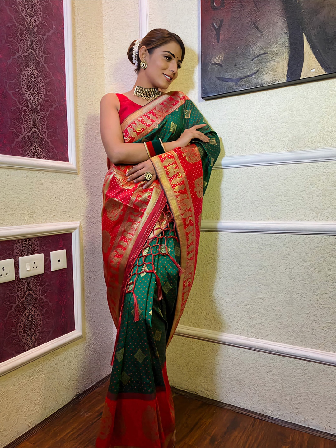 

Visit Wear Woven Design Zari Pure Silk Banarasi Saree, Green