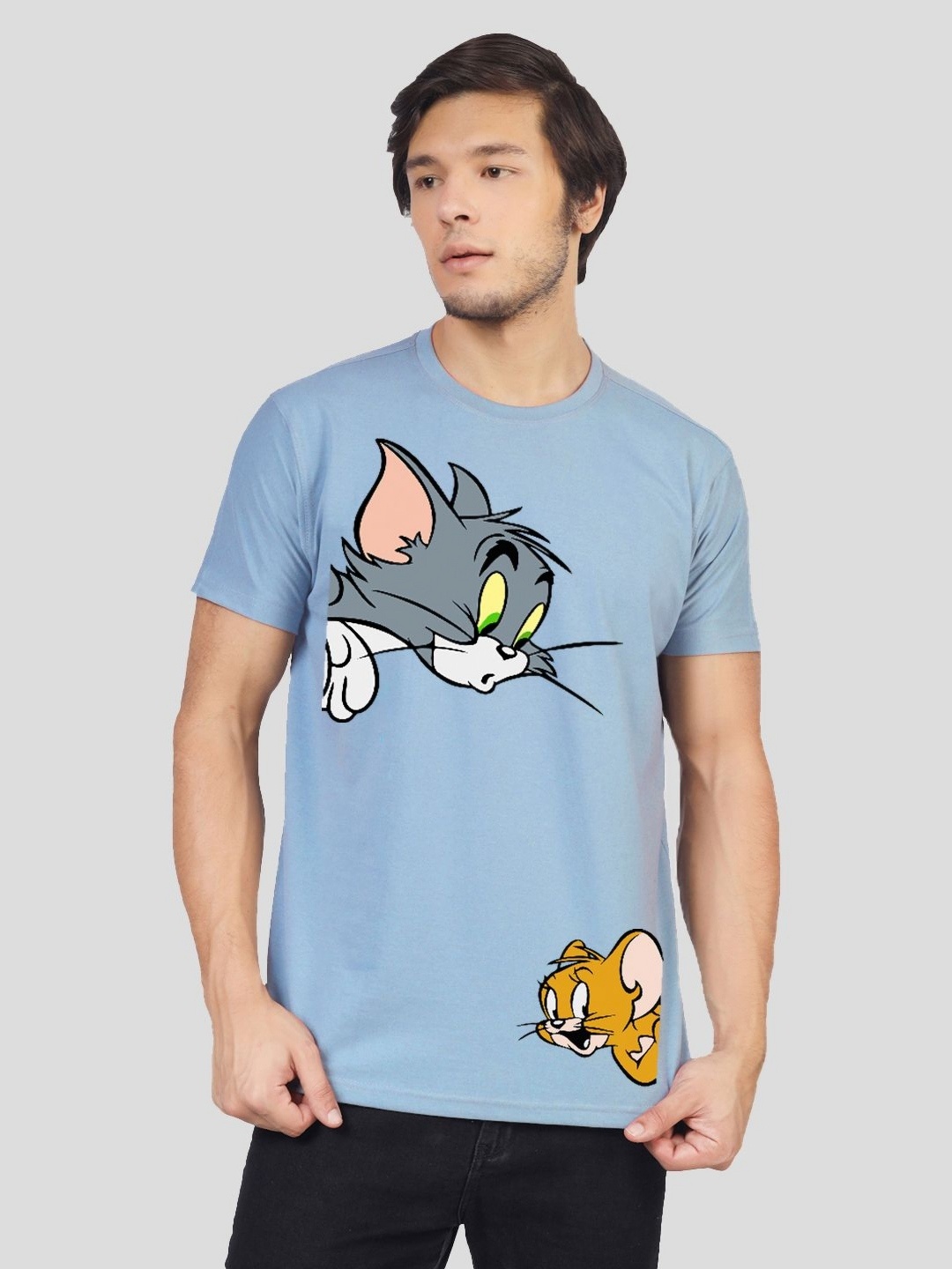 

Greylongg Men Graphic Printed Round Neck Cotton Tom & Jerry T-shirt, Blue