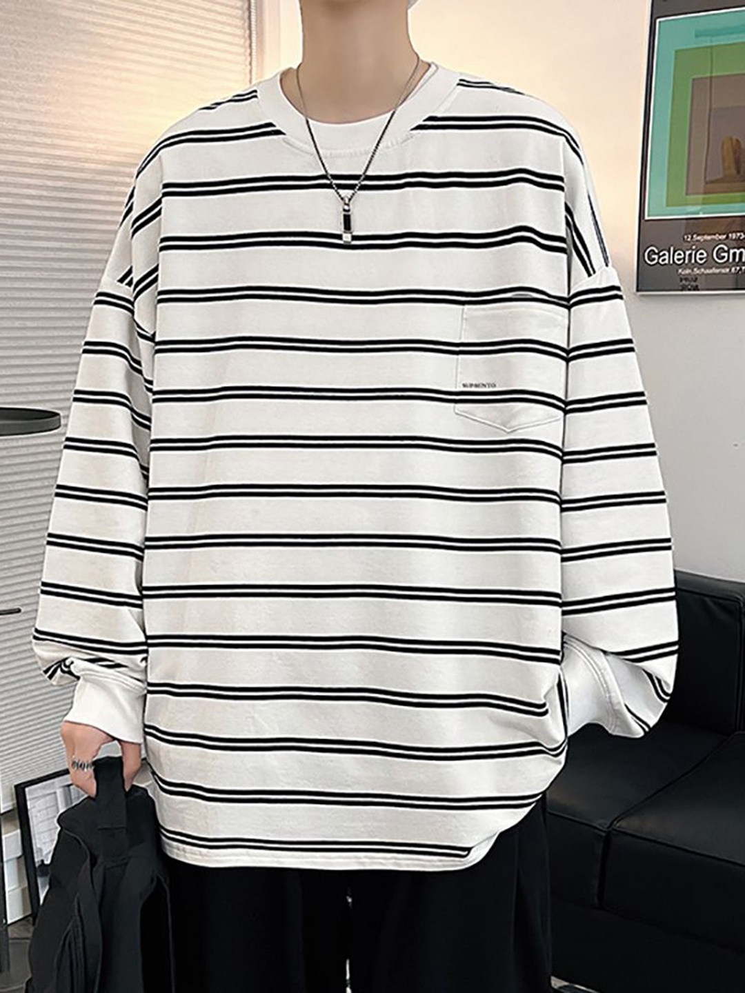 

StyleCast x Revolte Men Striped T-shirt, White