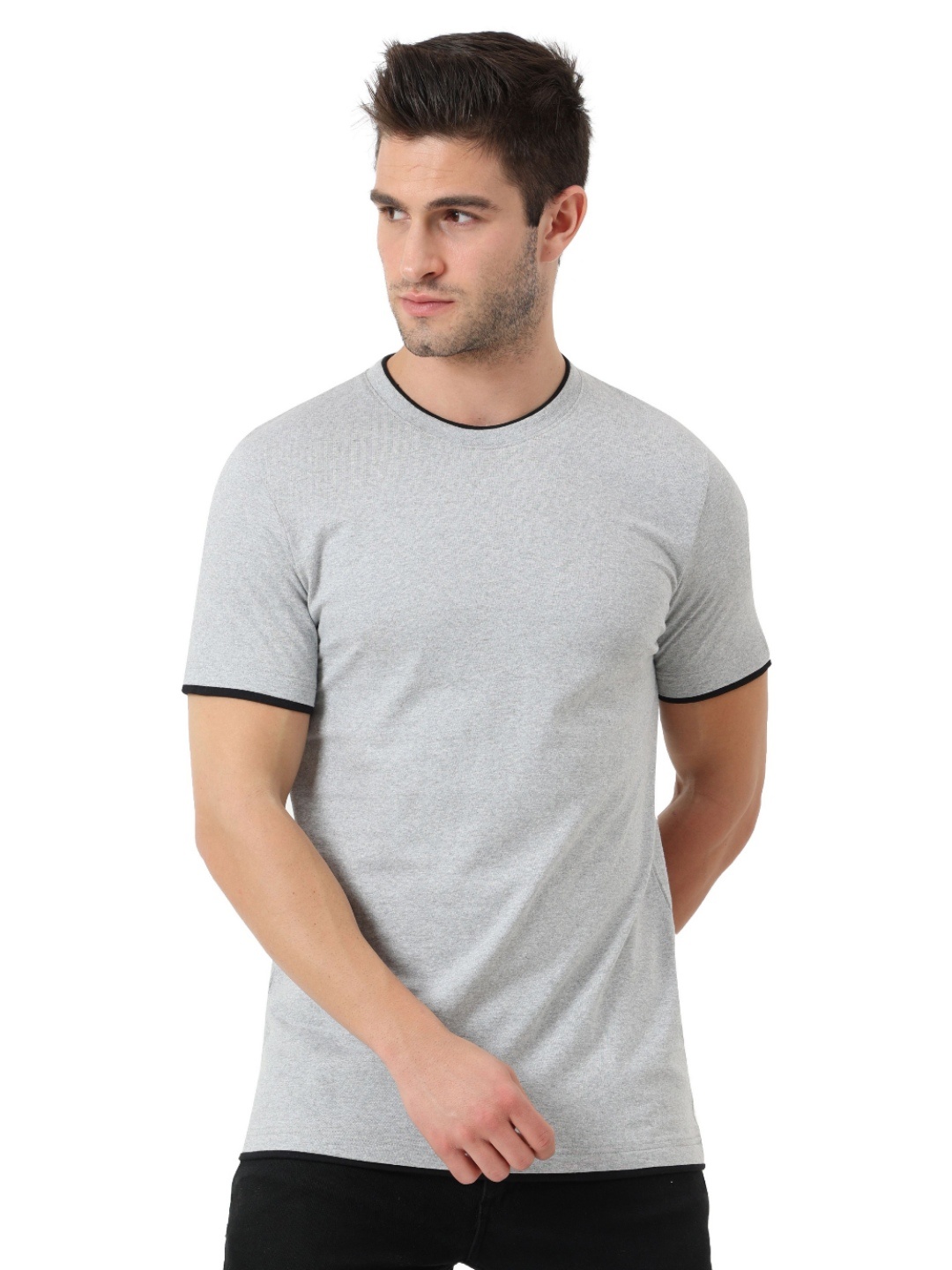 

ECOLINE Clothing Men Bio Finish Solid Round Neck Cotton T-shirt, Grey