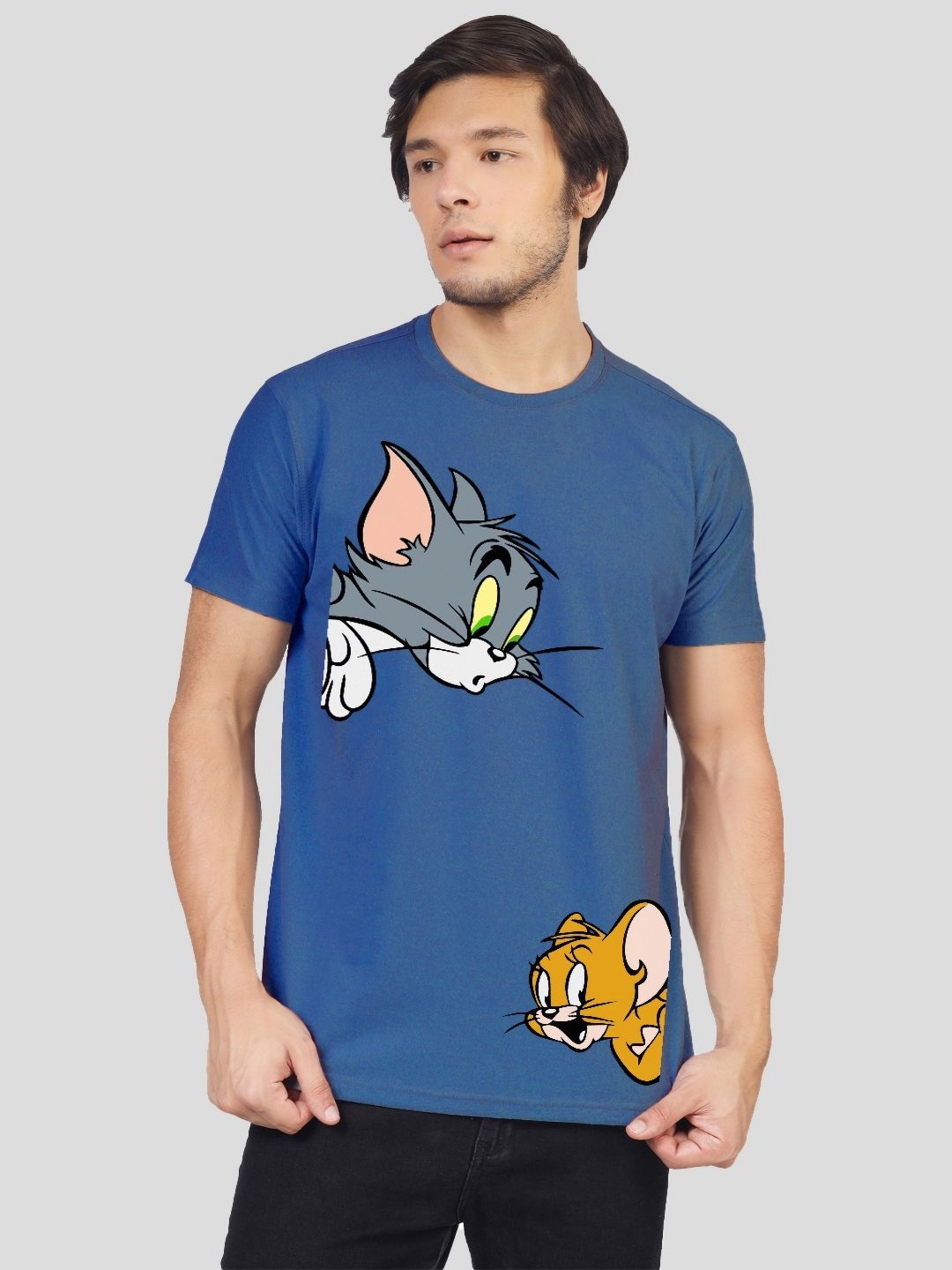 

Greylongg Men Graphic Printed Round Neck Cotton Tom & Jerry T-shirt, Blue