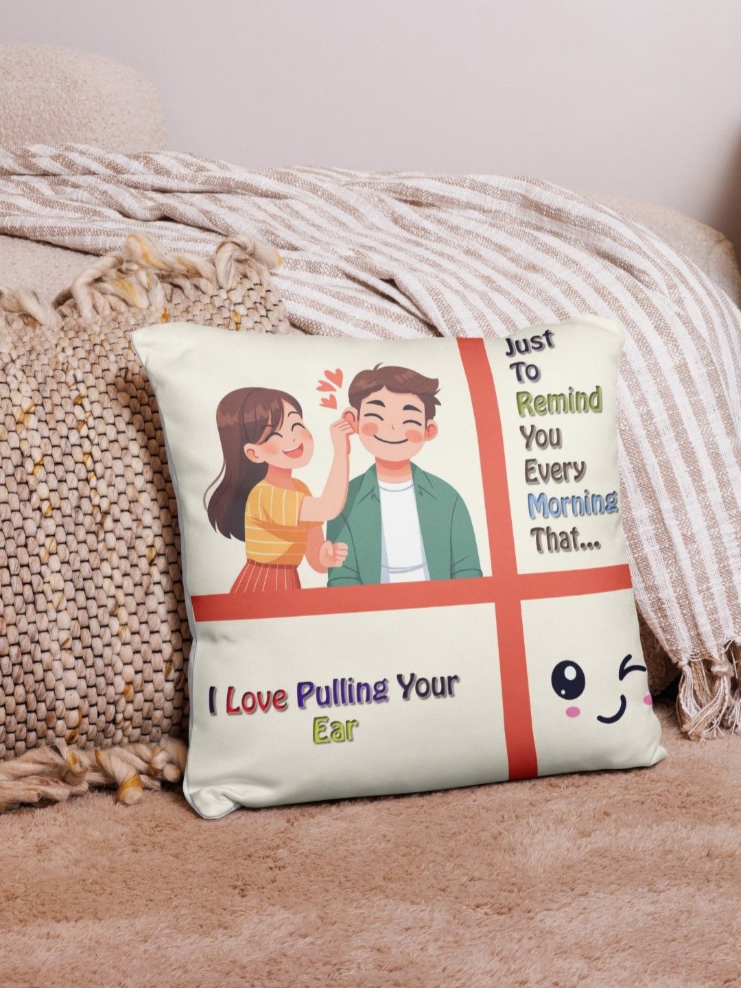 

bettergiftflowers White & Red Pulling Ear Printed Square Filled Cushions