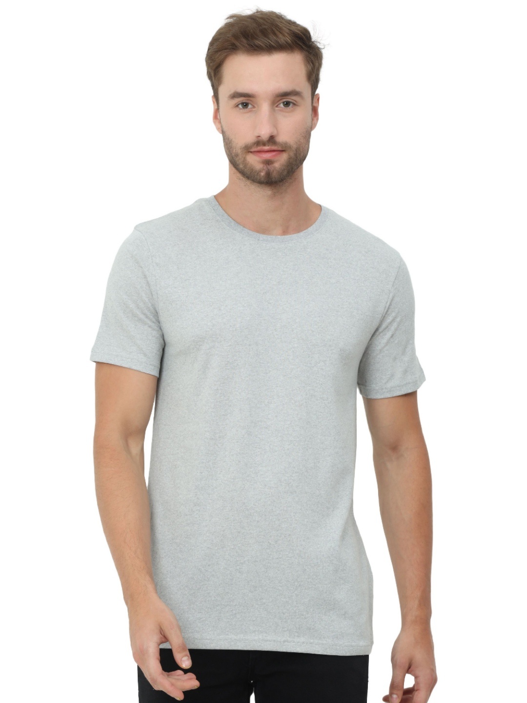 

ECOLINE Clothing Men Bio Finish Solid Casual Cotton T-shirt, Grey