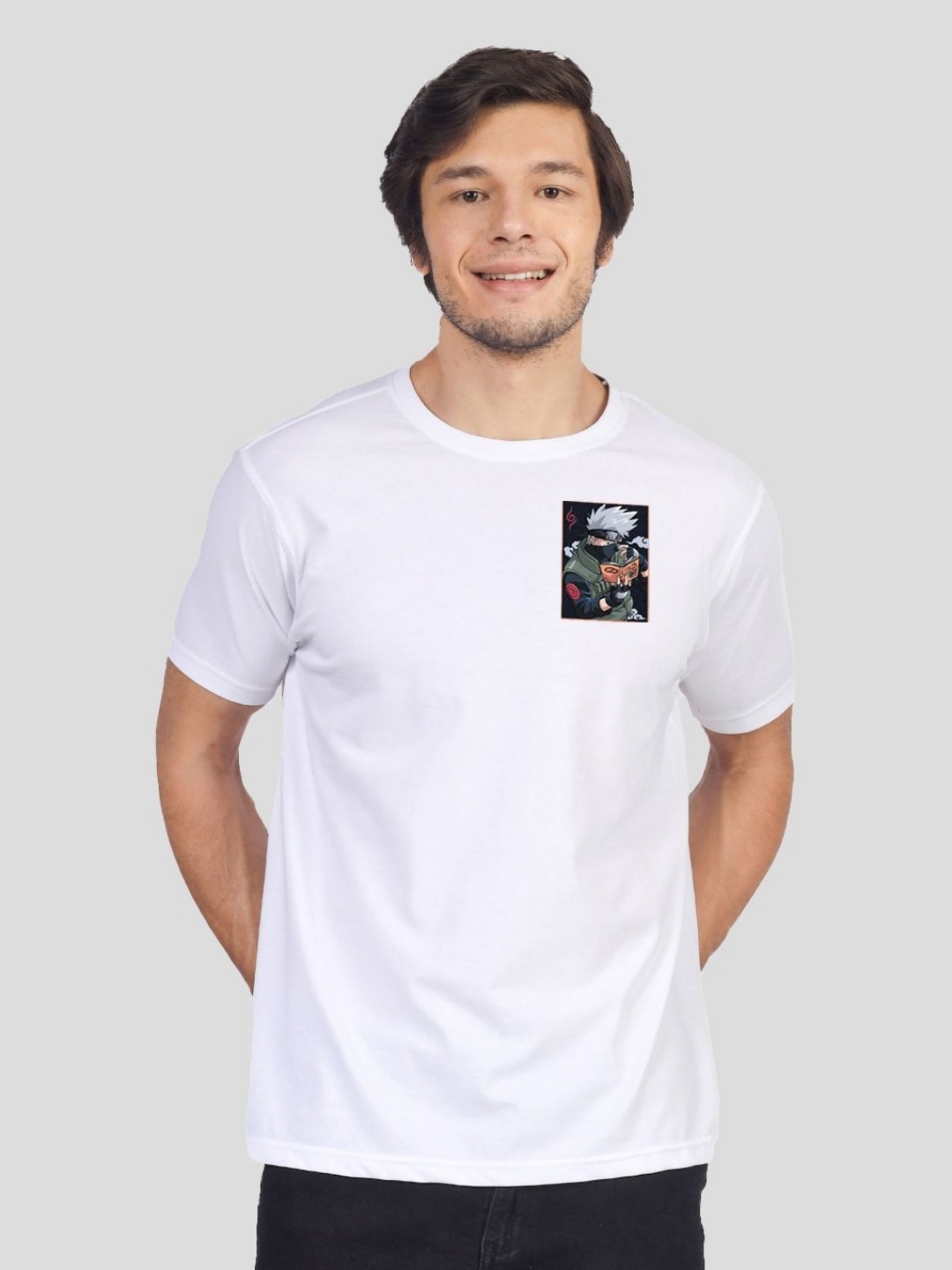 

Greylongg Men Typography Printed Round Neck Cotton Naruto T-shirt, White