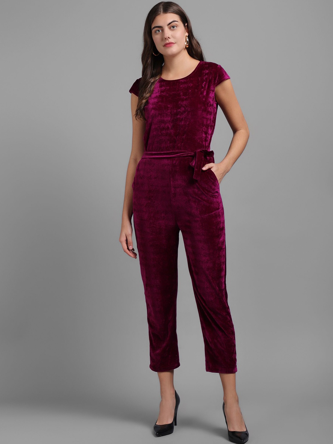 

VIVIENT Women Round Neck Short Cap Sleeves Jumpsuit Jumpsuit, Purple