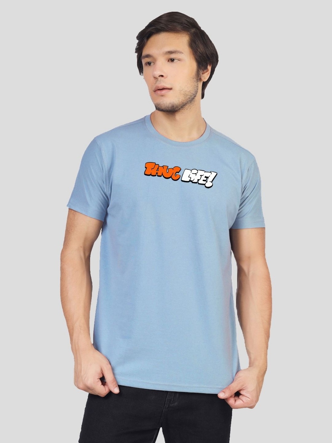 

Greylongg Men Typography Printed Round Neck Cotton T-shirt, Blue
