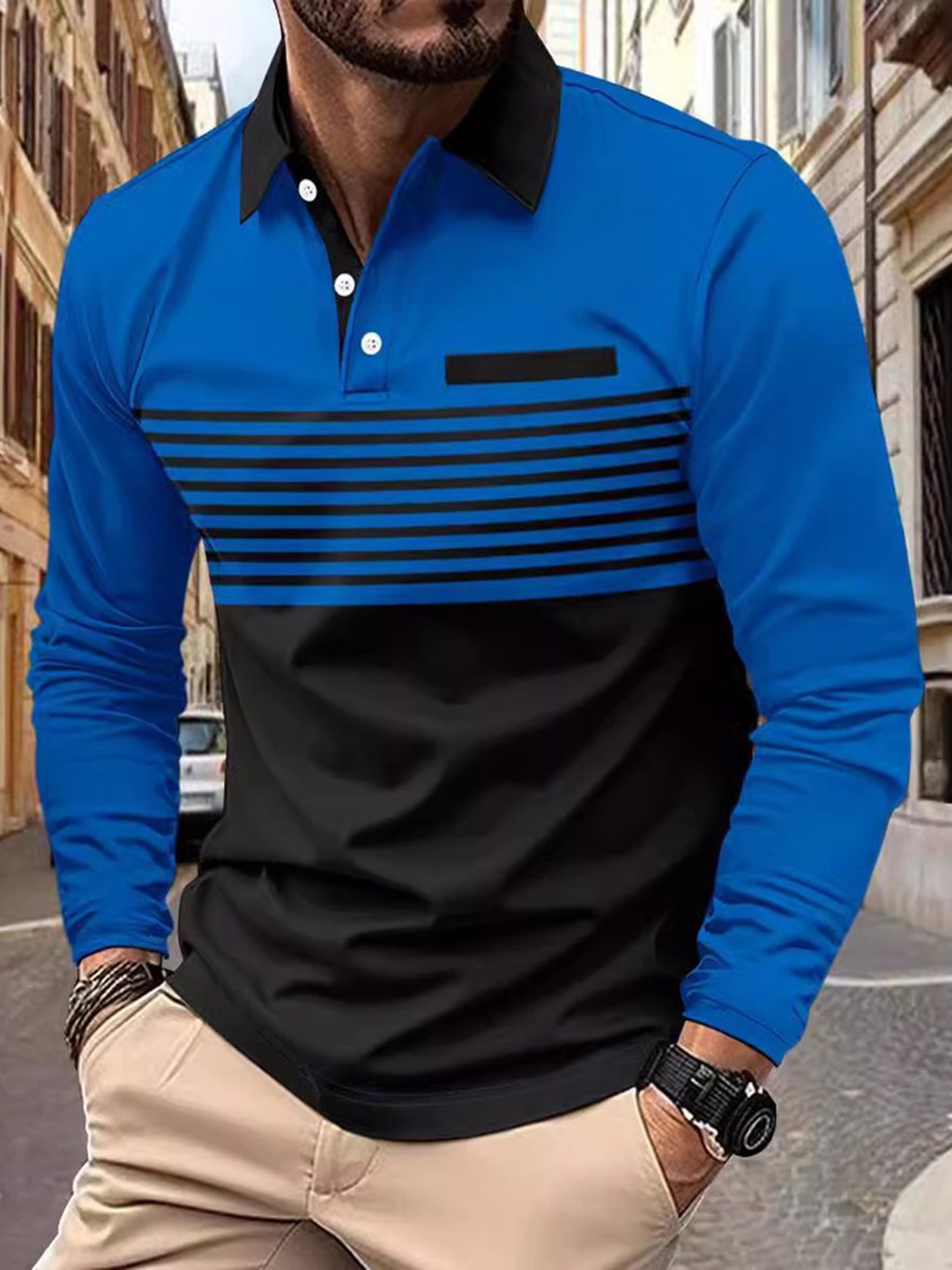 

StyleCast x Revolte Men Striped Polo Collar T-shirt, Blue