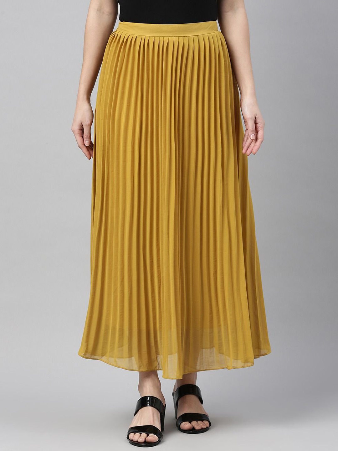 

SHECZZAR Flared Maxi Skirts, Mustard