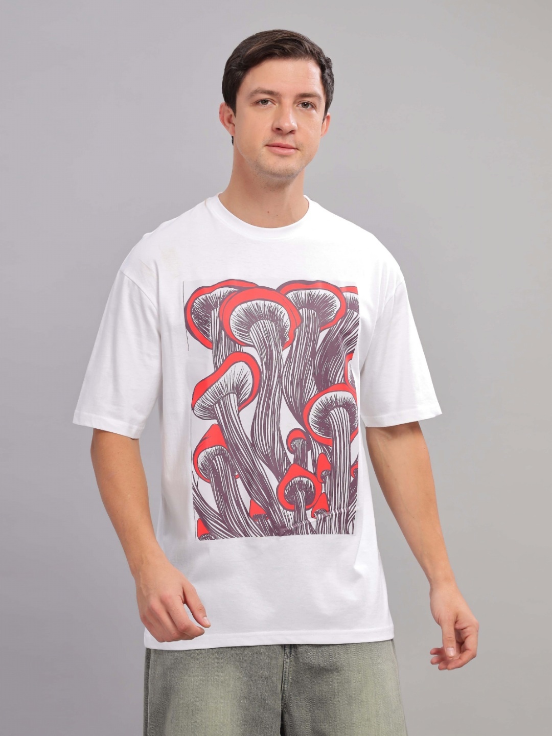 

TOMHIDDLE Men Graphic Printed Round Neck Cotton Oversized T-shirt, White