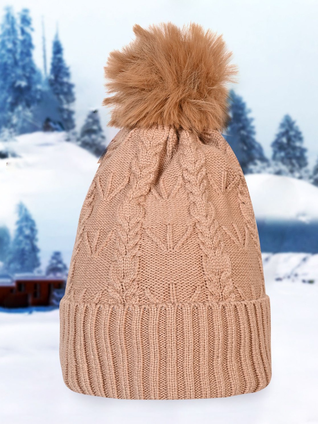 

LOOM LEGACY Women Acrylic Embroidered Beanie, Brown
