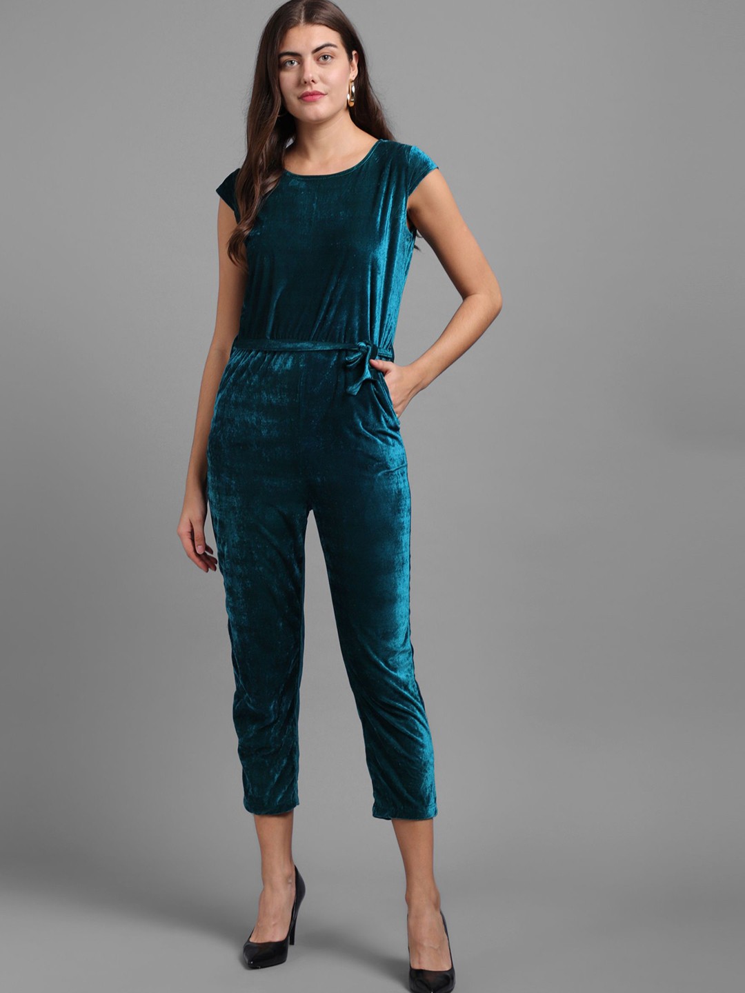

VIVIENT Women Round Neck Short Cap Sleeves Jumpsuit, Green