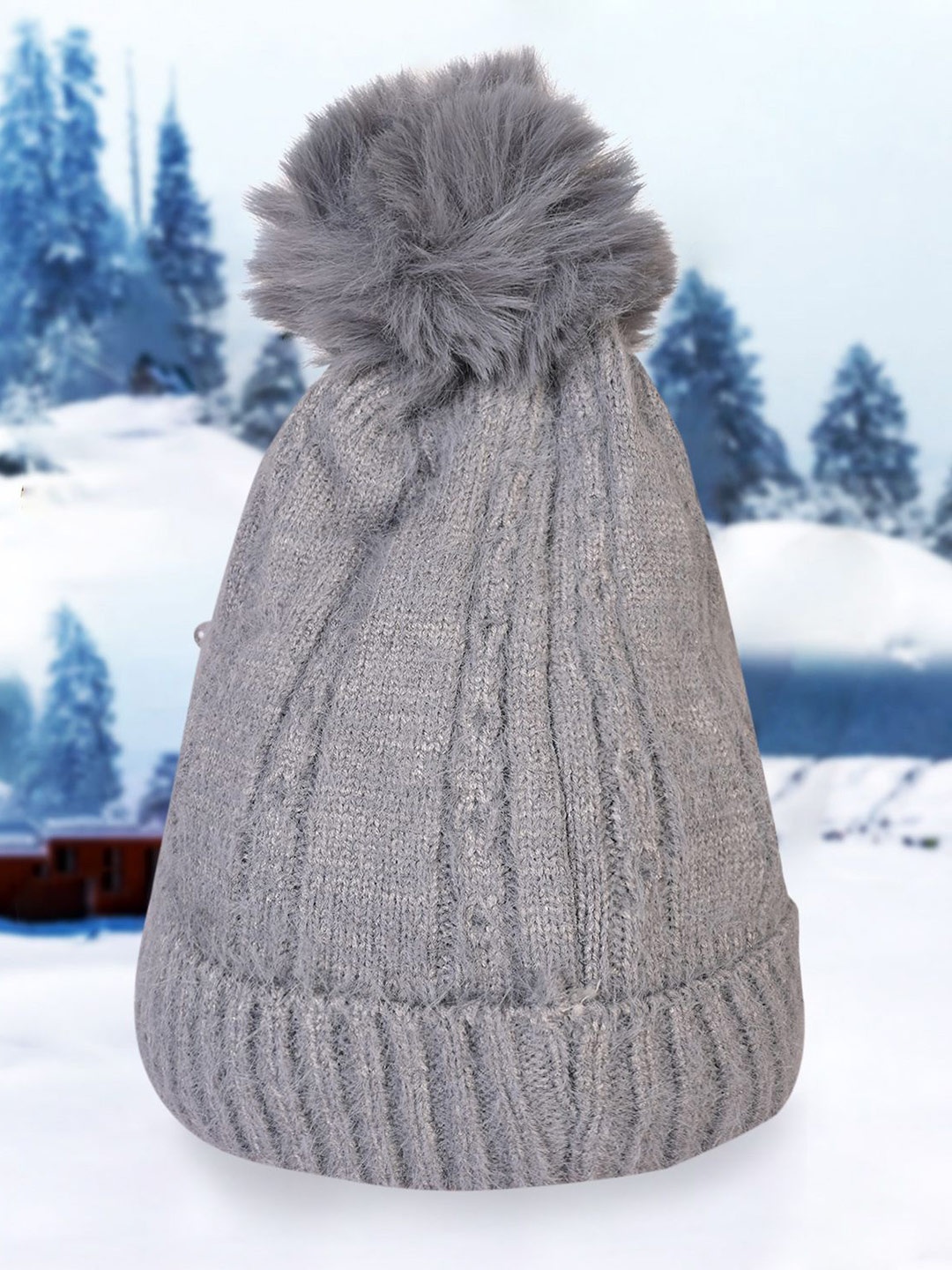 

LOOM LEGACY Women Grey Acrylic Embroidered Beanie