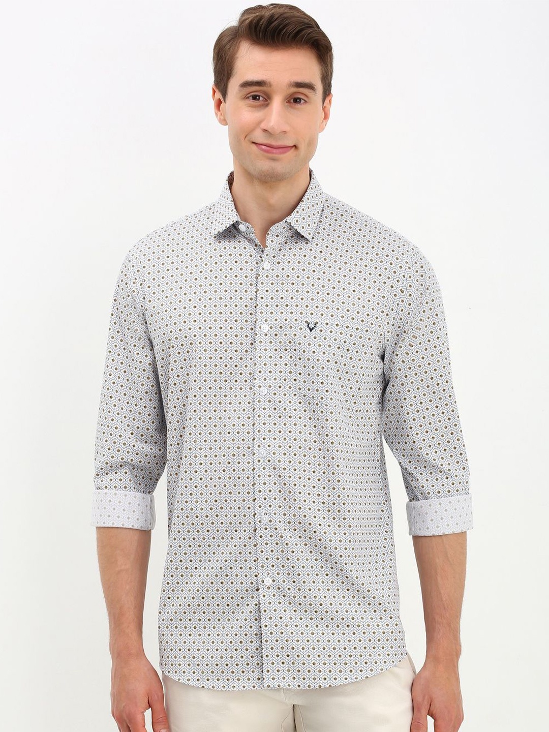 

Allen Solly Men Spread Collar Floral Printed Cotton Slim Fit Casual Shirt, White