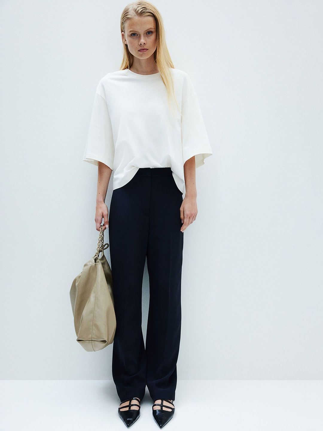 

H&M Women Mid Rise Wide Trousers, Blue