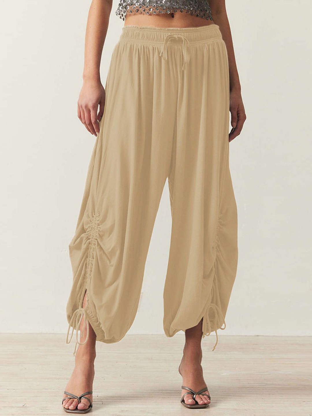 

StyleCast Women Pleated Drop Crotch Trousers, Khaki