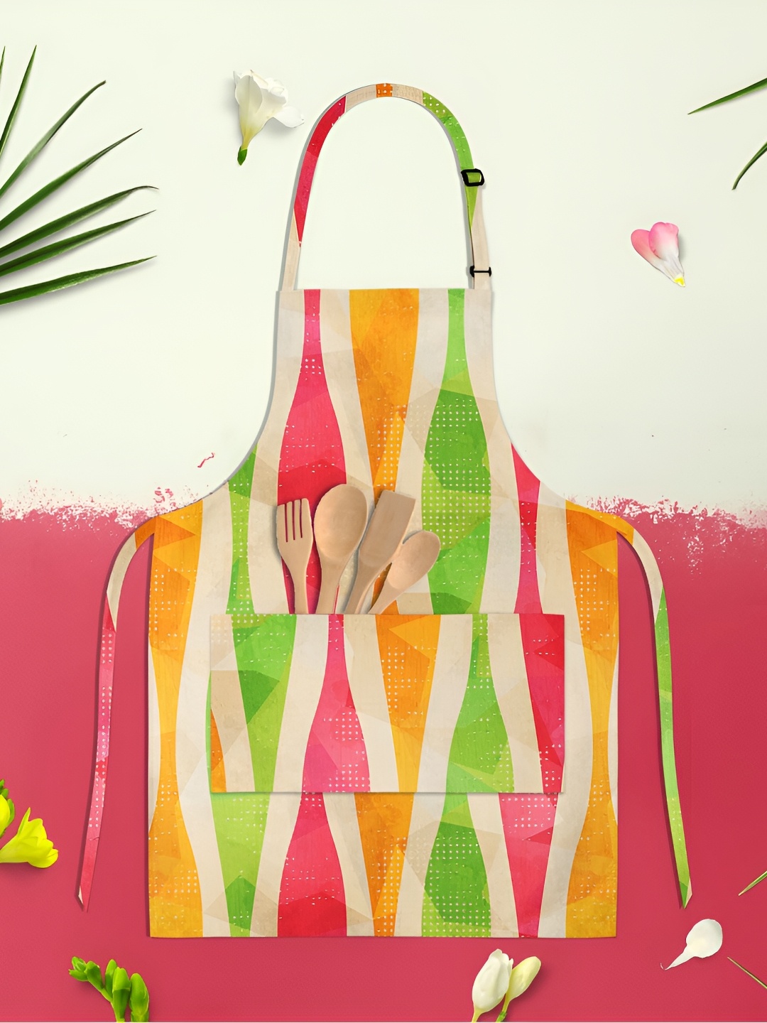 

ArtzFolio Kids Beige & Green Printed Cotton Aprons