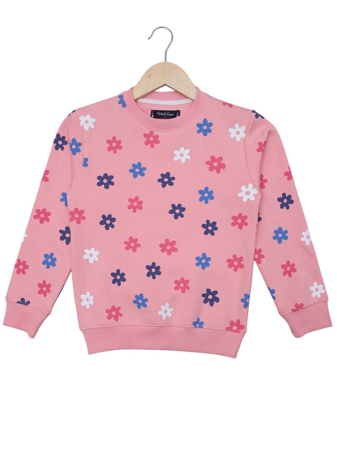 

White Snow Girls Printed Sweatshirt, Pink