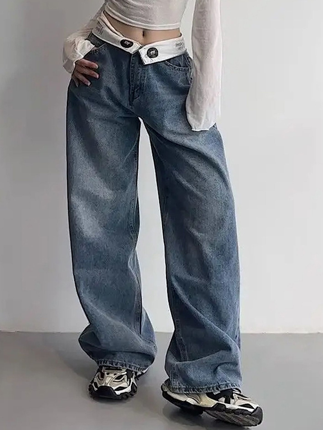 

LULU & SKY Women Jean Mid-Rise Wide Leg Jeans, Blue