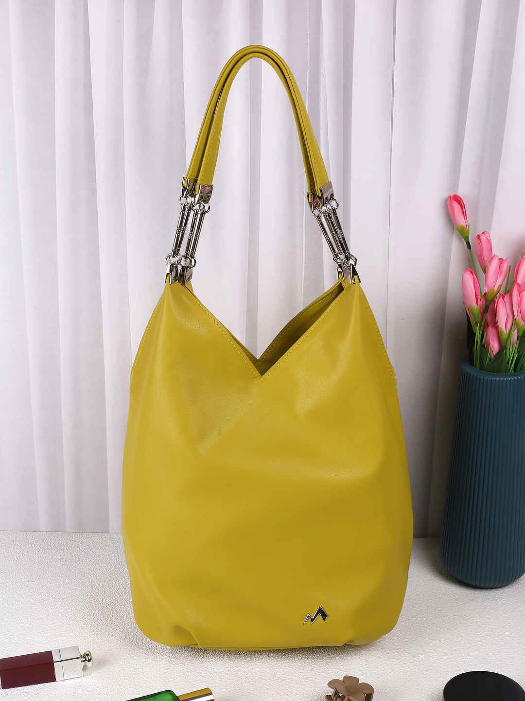 

Metro Women Solid Structured Handheld Bag, Mustard