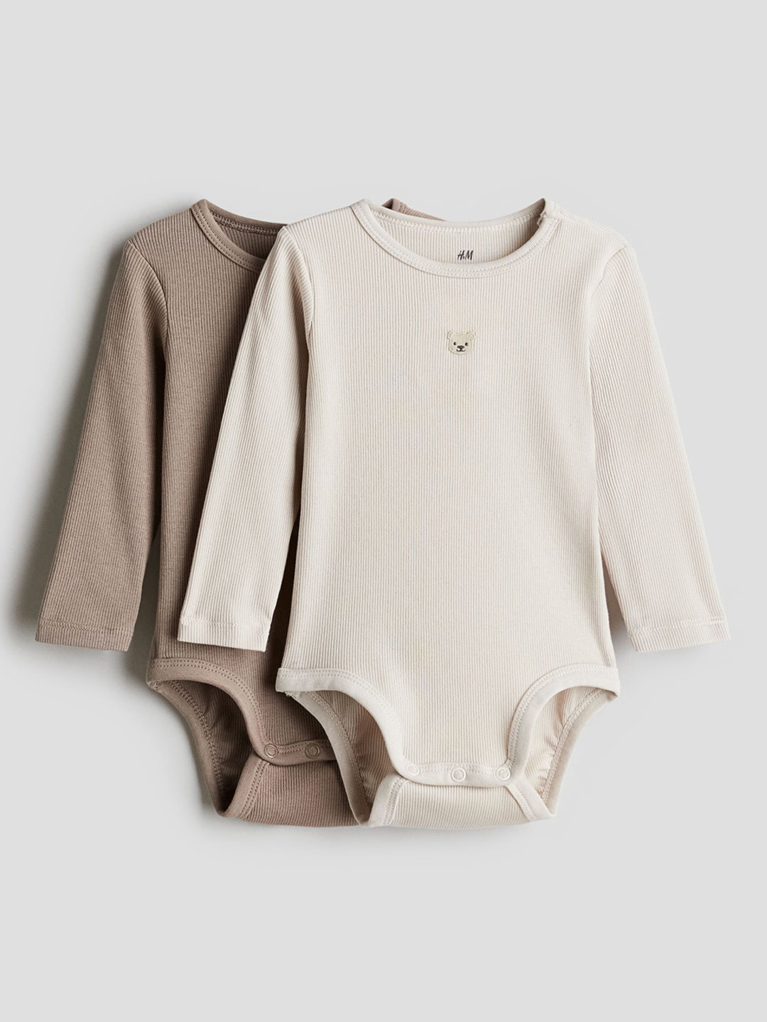 

H&M Boys 2-Pack Long-Sleeved Bodysuits, Beige