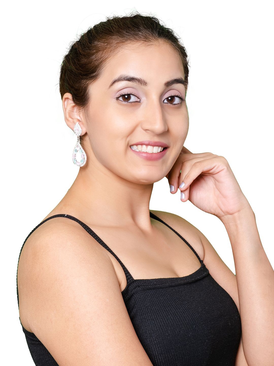 

Shining Jewel - By Shivansh Silver Plated Crystal Studded Teardrop Shaped Drop Earrings