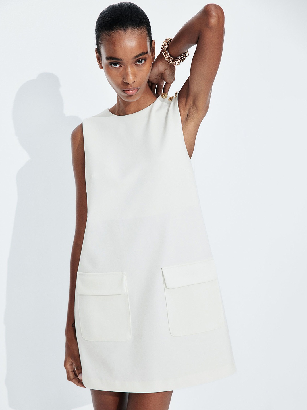 

H&M Button-Detail Dress, White