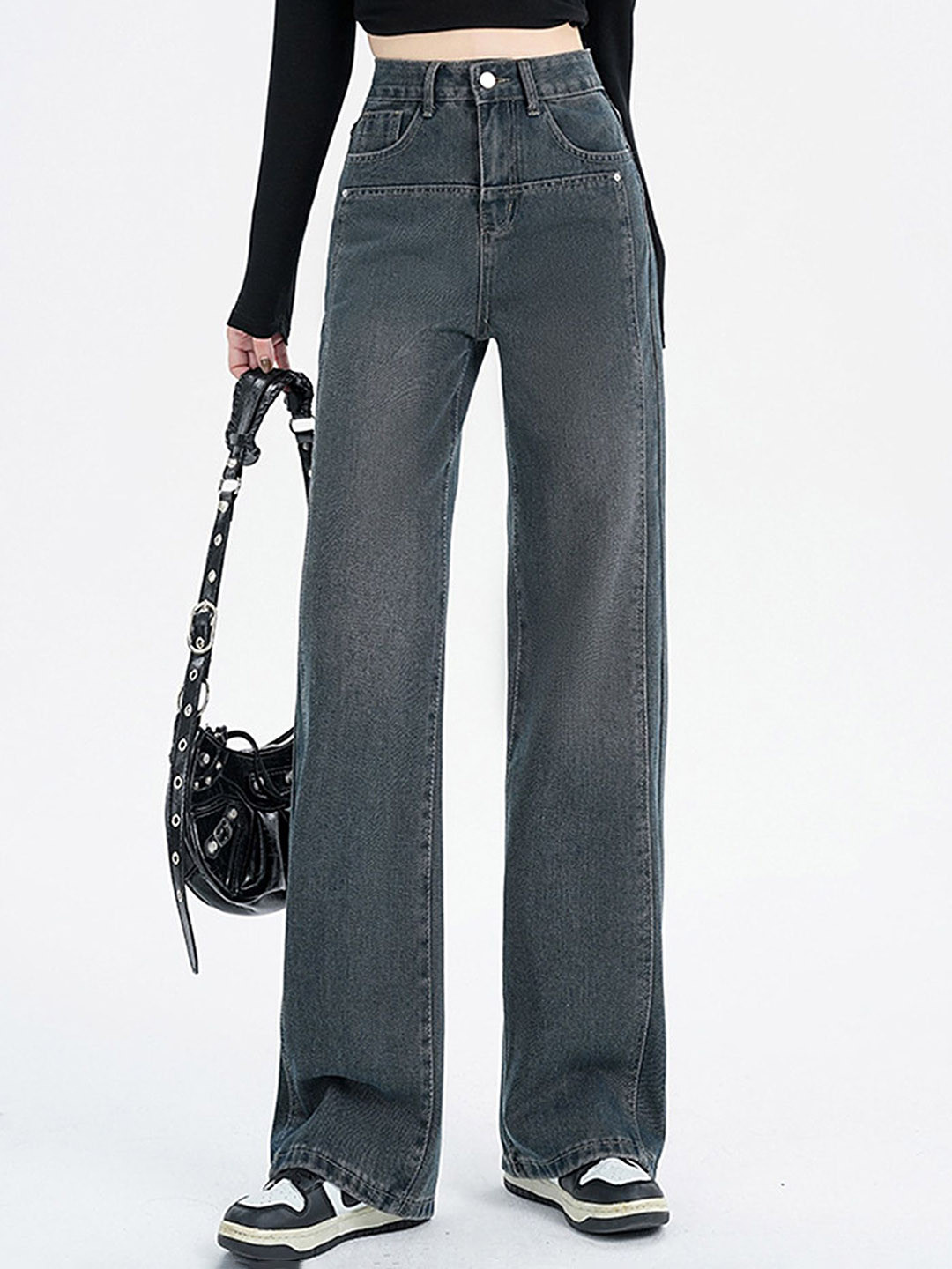 

LULU & SKY Women Jean Wide Leg High-Rise Highly Distressed Jeans, Blue