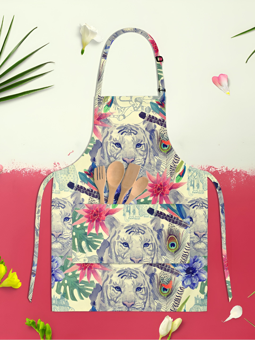 

ArtzFolio Kids Cream Colored & Grey Printed Cotton Aprons