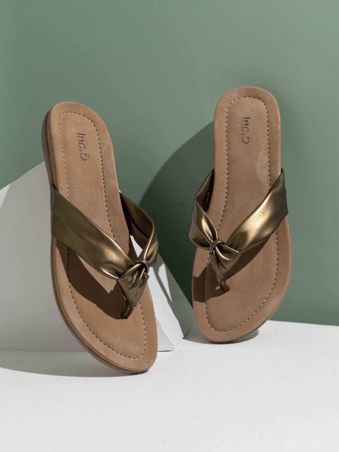 

Inc 5 Women T-Strap Flats with Bows, Gold