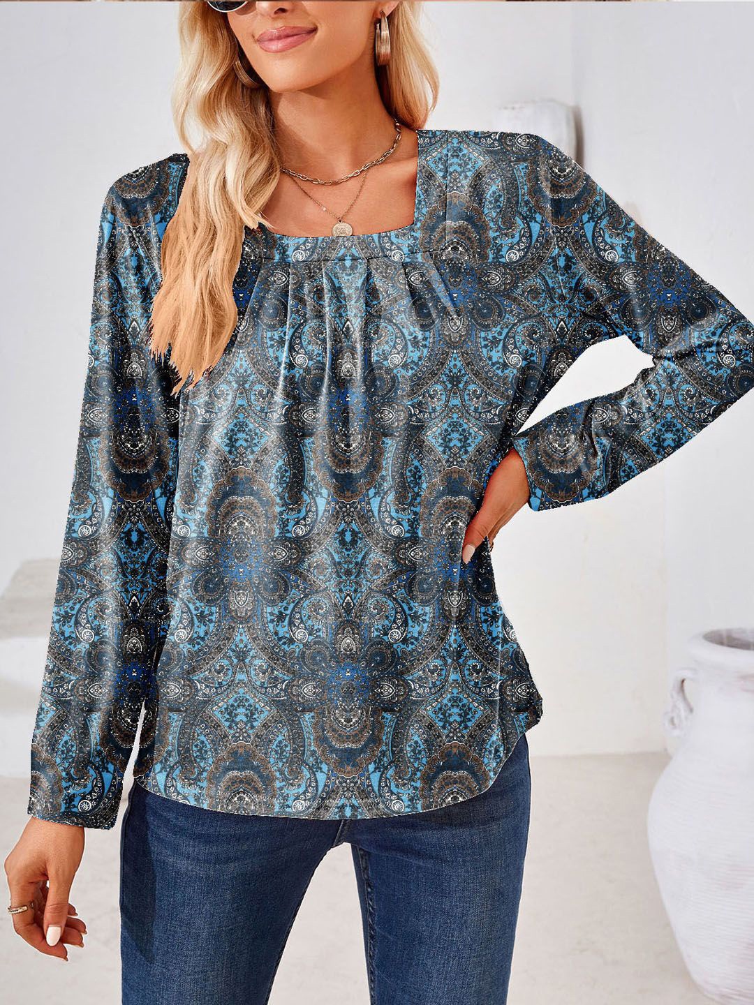 

StyleCast Women Ethnic Motifs Printed Long Sleeves Top, Blue