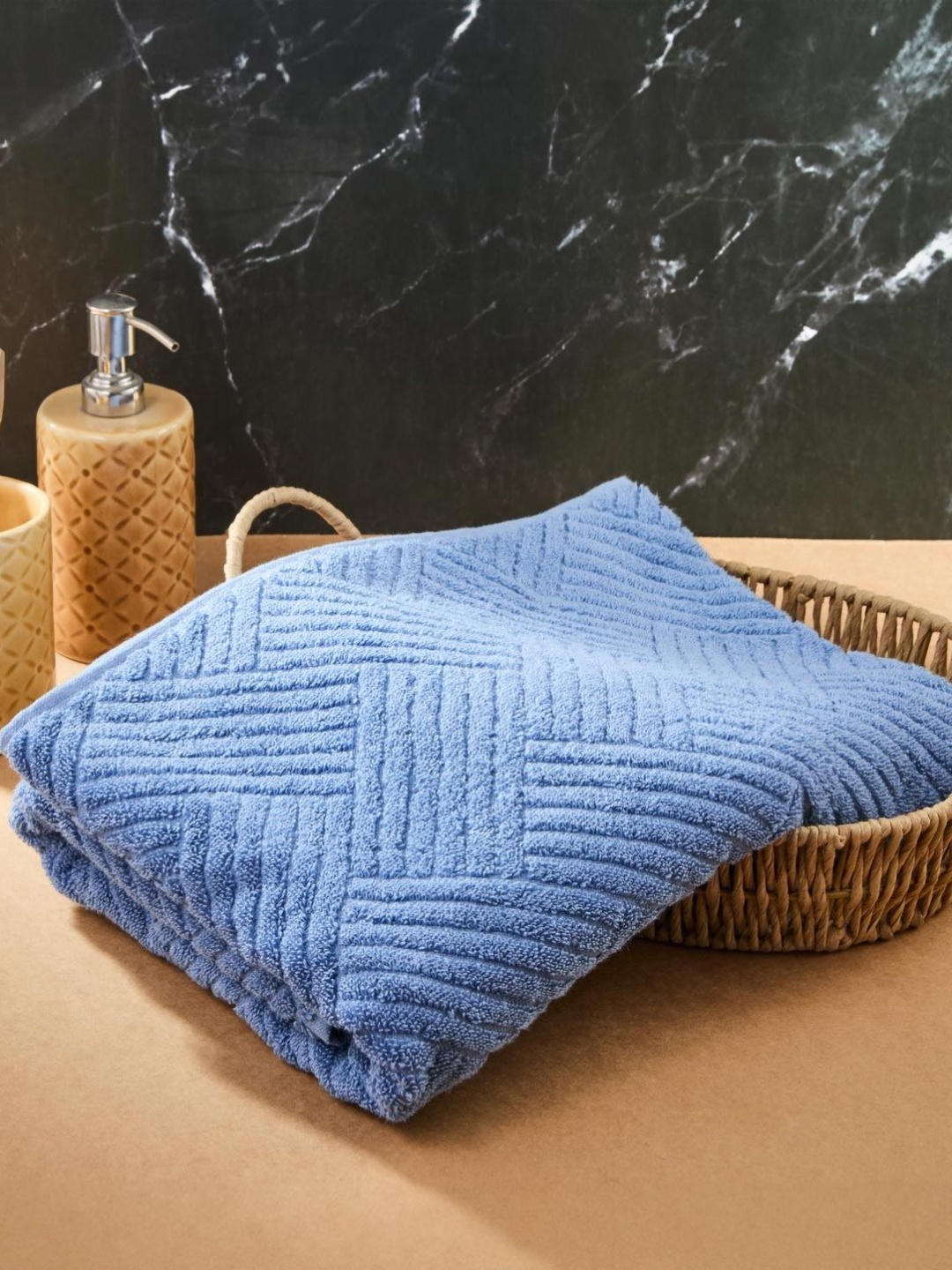 

Fabindia Blue Self Design Cotton 520 GSM Bath Towel