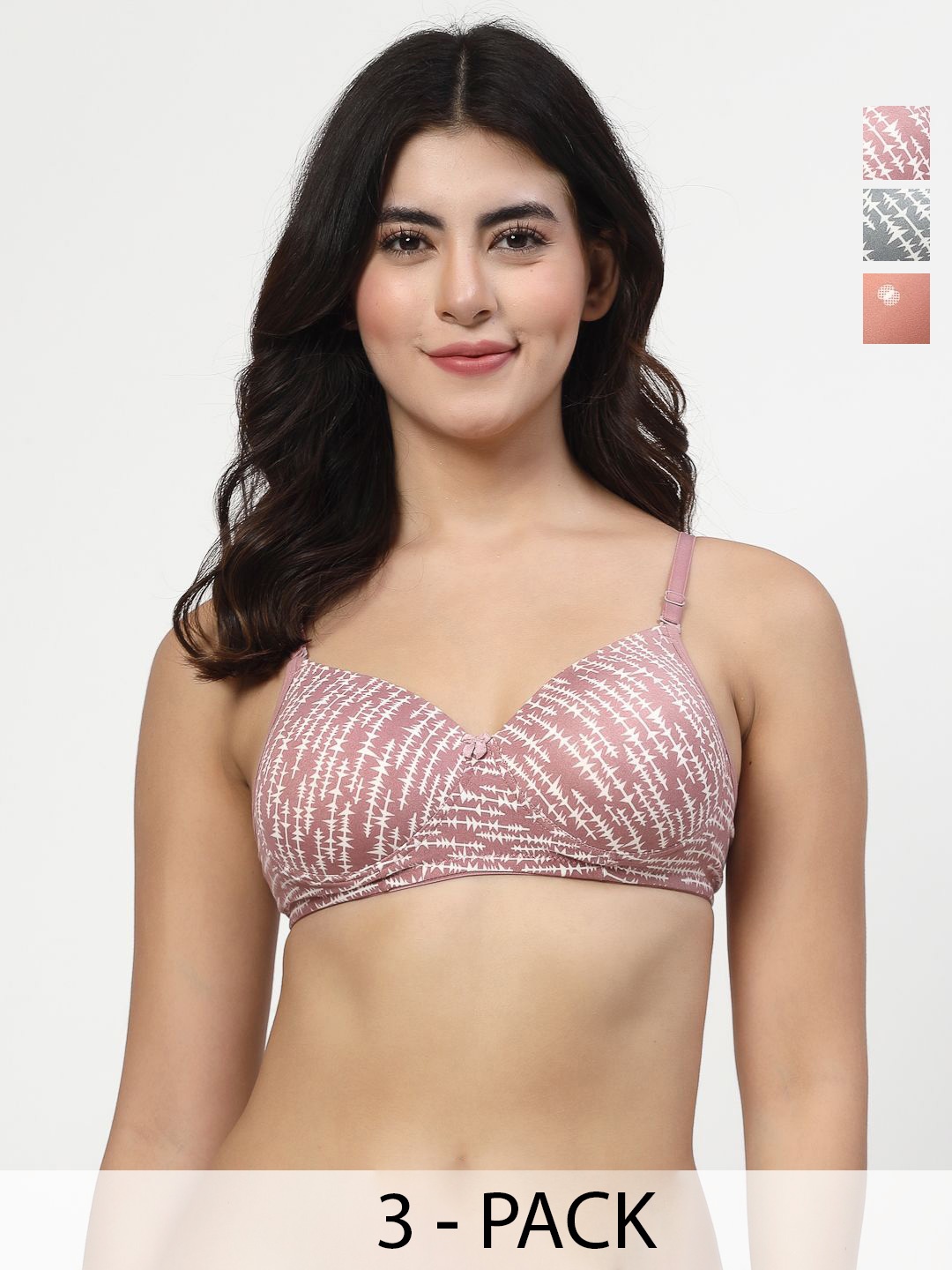 

Docare Women Pack of 3 T-shirt Full Coverage Abstract Printed Lightly Padded Bra, Grey