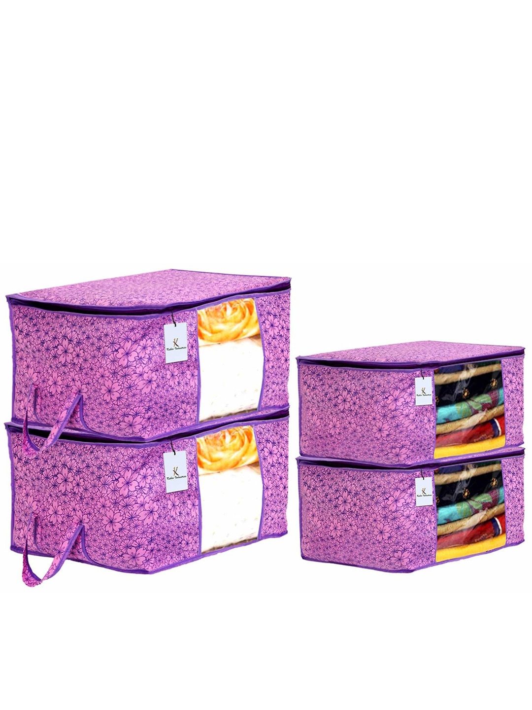 

Kuber Industries Purple 4 Pieces Floral Printed Multi-Utility Organisers