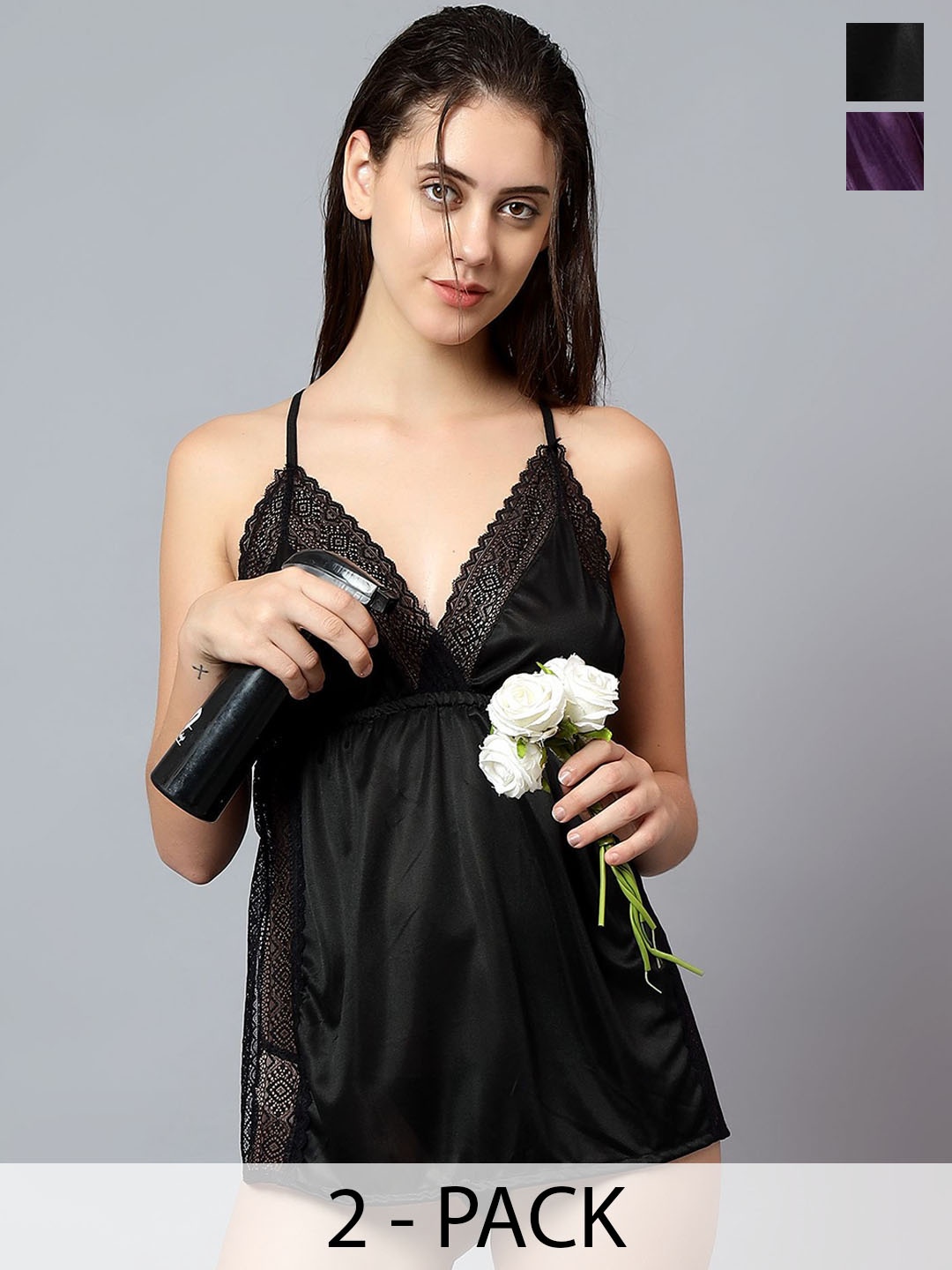 

Velvi FIGURE Women Pack Of 2 Shoulder Straps Baby Doll, Black