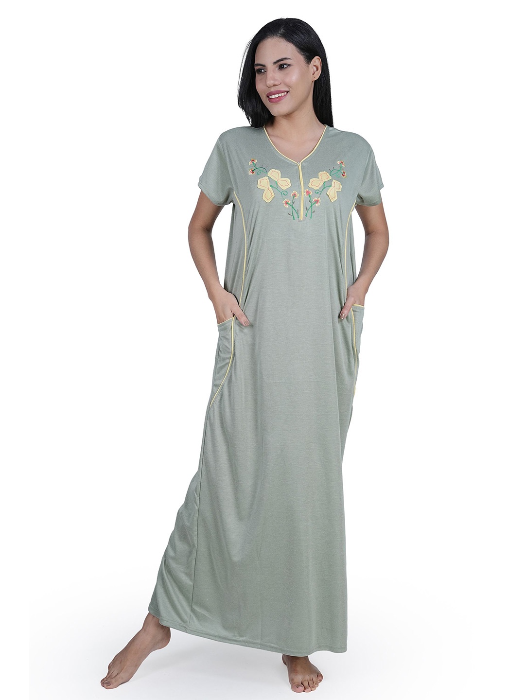 

Noty Women Embroidered Maxi Nightdress, Green