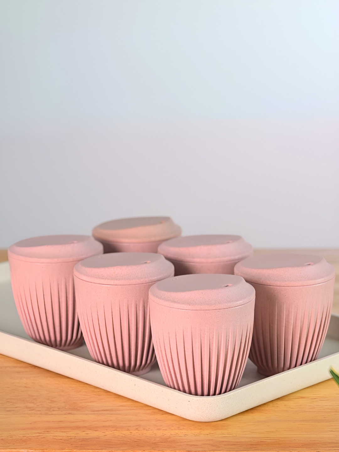 

eha Pink 6 Pieces Textured Matte Mugs 250 ml each