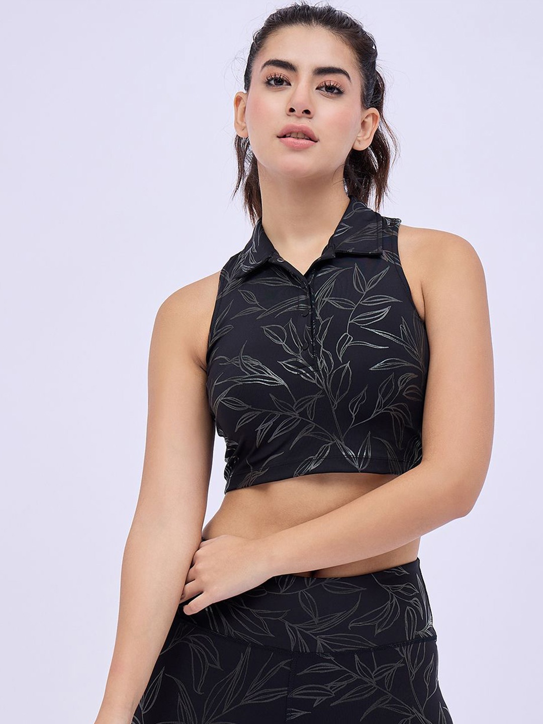 

Avanday Printed Shirt Style Crop Top, Black