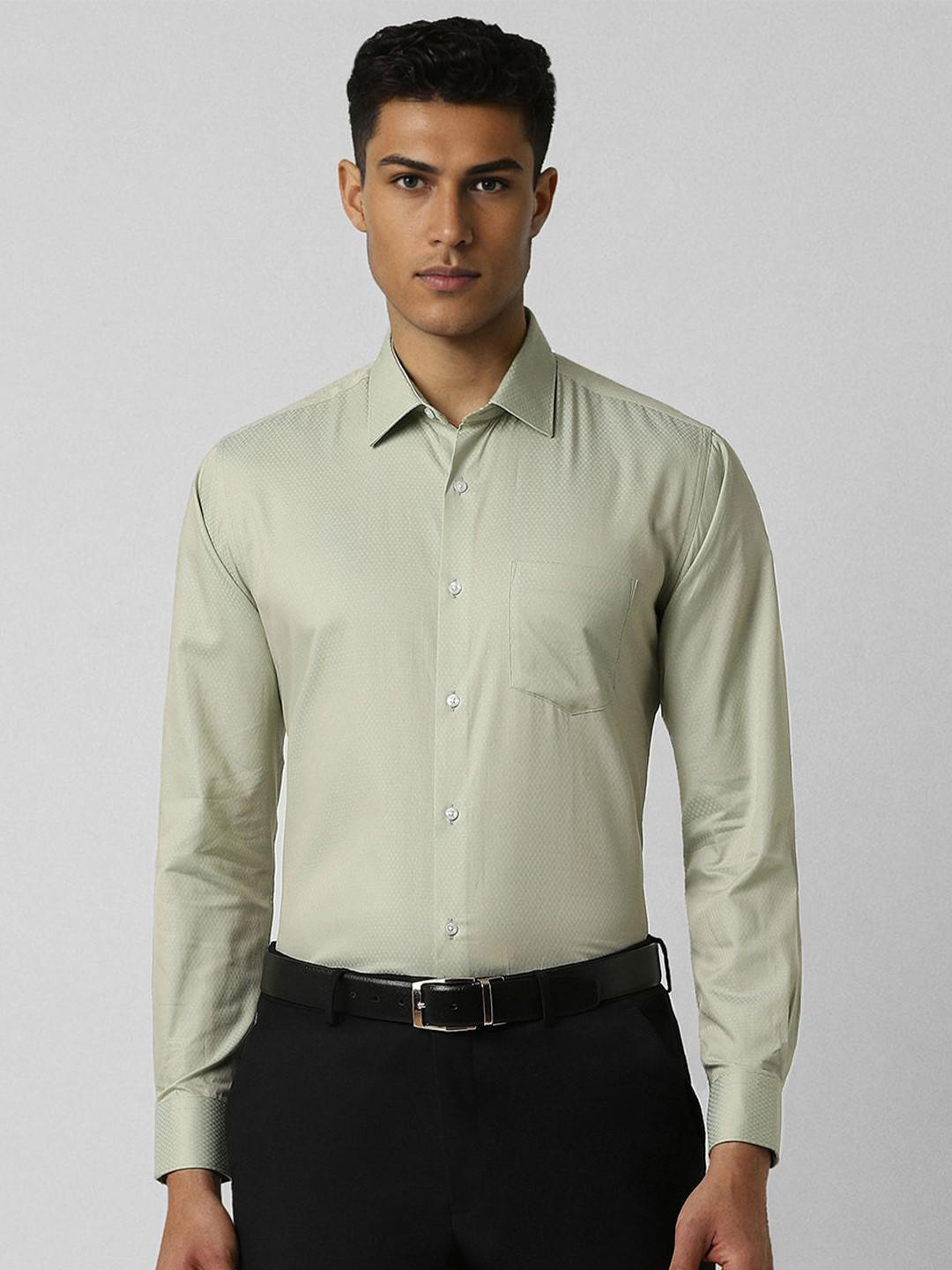 

Van Heusen Men Spread Collar Micro Disty Printed Cotton Slim Fit Formal Shirt, Green