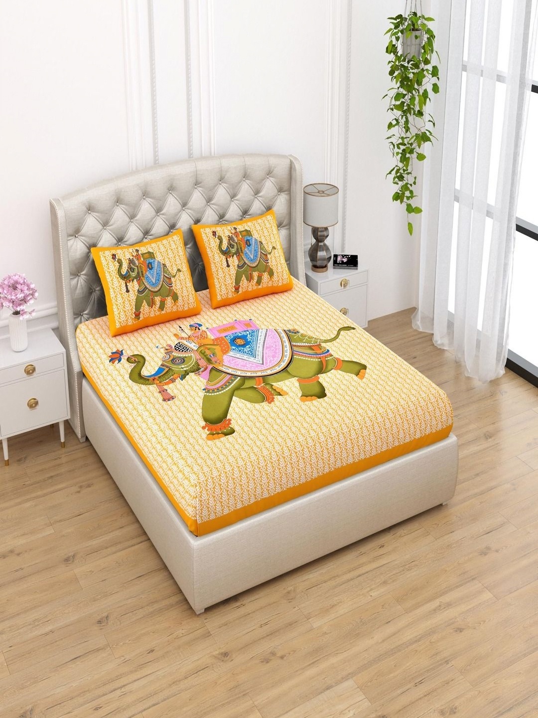

UNIQCHOICE Yellow Ethnic Motifs 120TC pure Cotton Queen Bedsheet Set- 2.35 m x 2.15 m