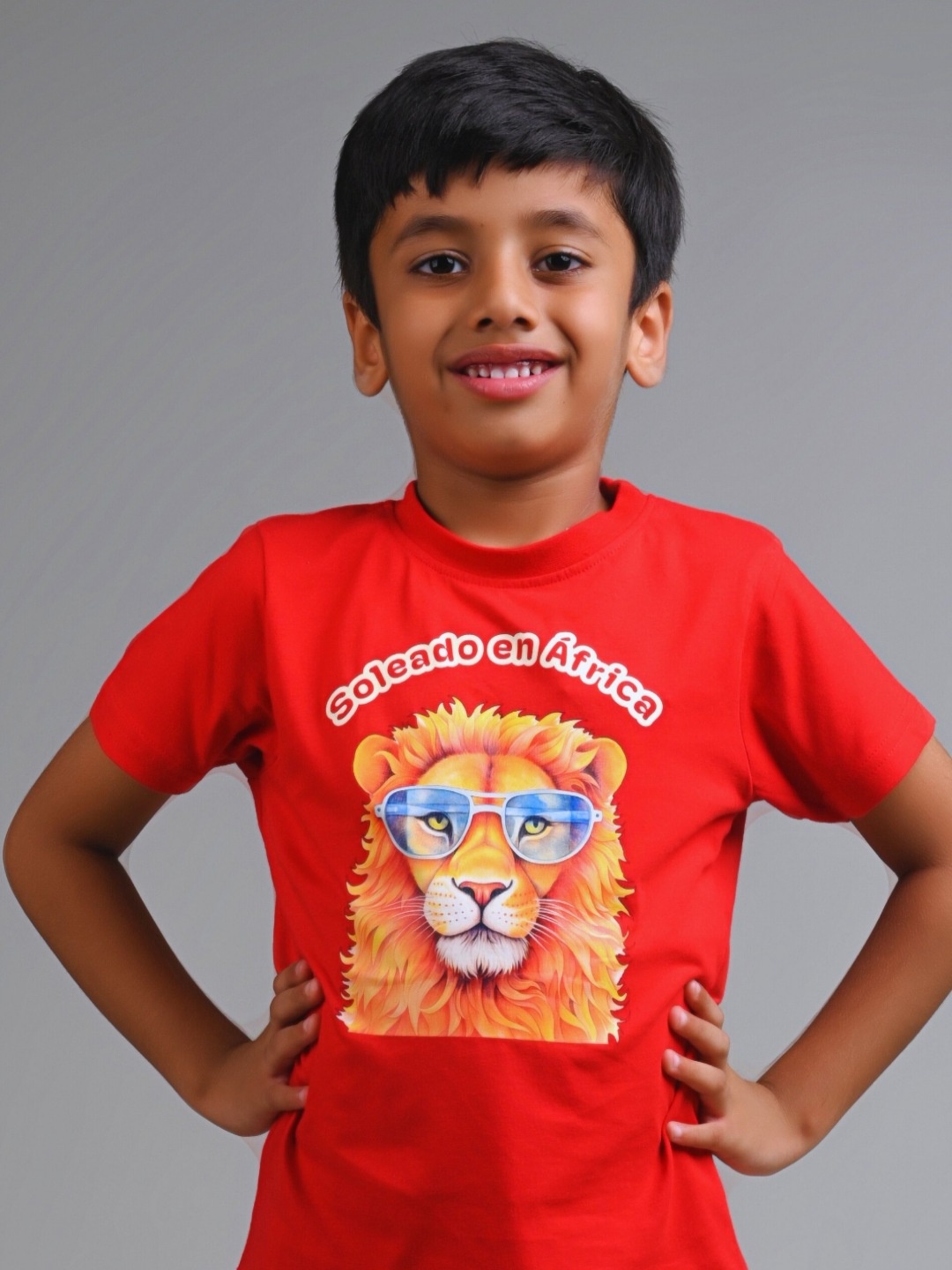 

allorio kids Boys Printed Pure Cotton Applique T-shirt, Red