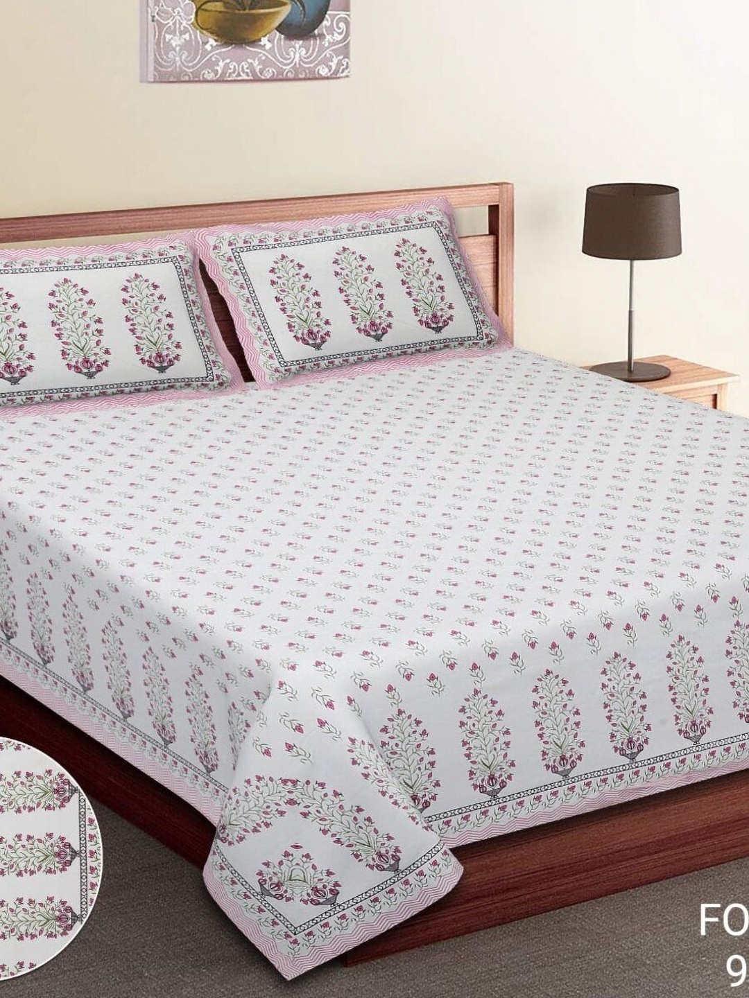 

Bedbathandbliss White Floral 300 TC King Bedsheet with 2 Pillow Covers