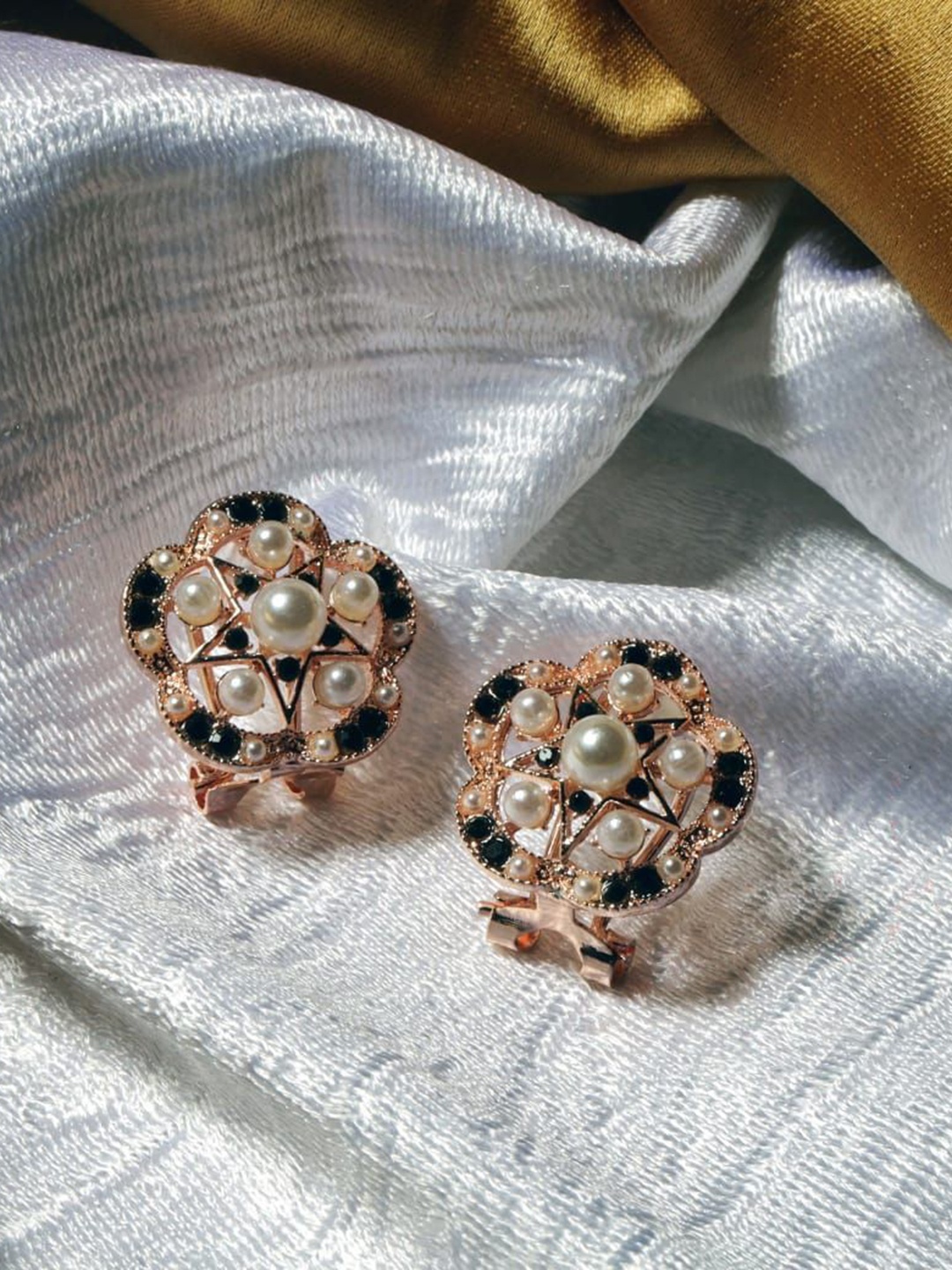 

Maansh Rose Gold-Plated Stone Studded & Beaded Contemporary Studs